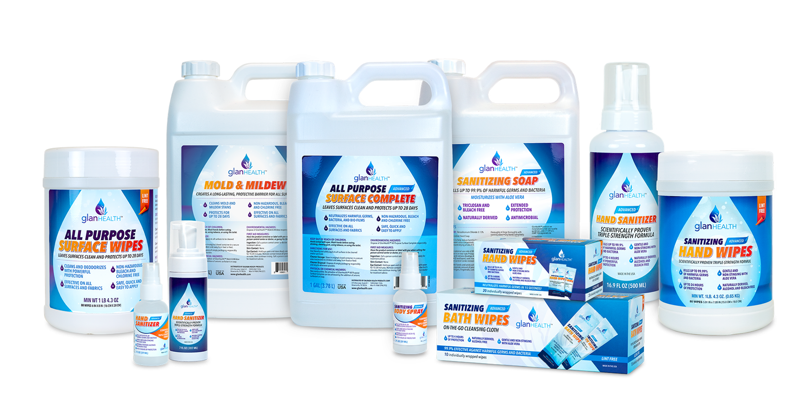 GlanHealth sanitizing and cleaning products